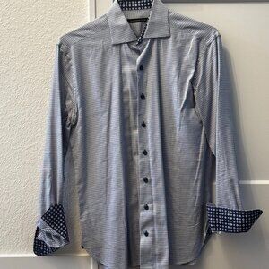 Hammer Made Patterned Dress Shirt – Blue & White – Men’s 39 / 15.5 (M)